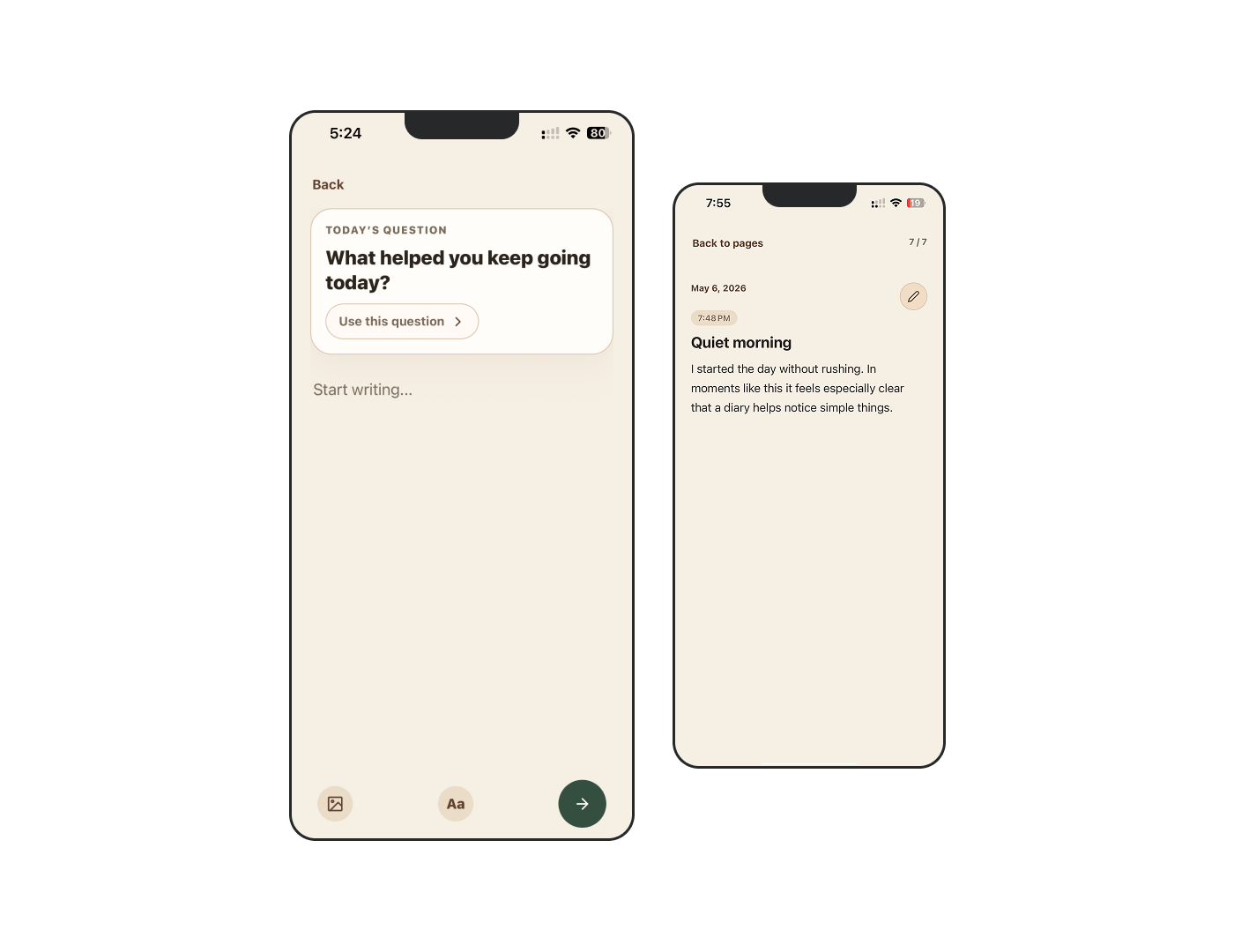 Recall writing and reading flow screen